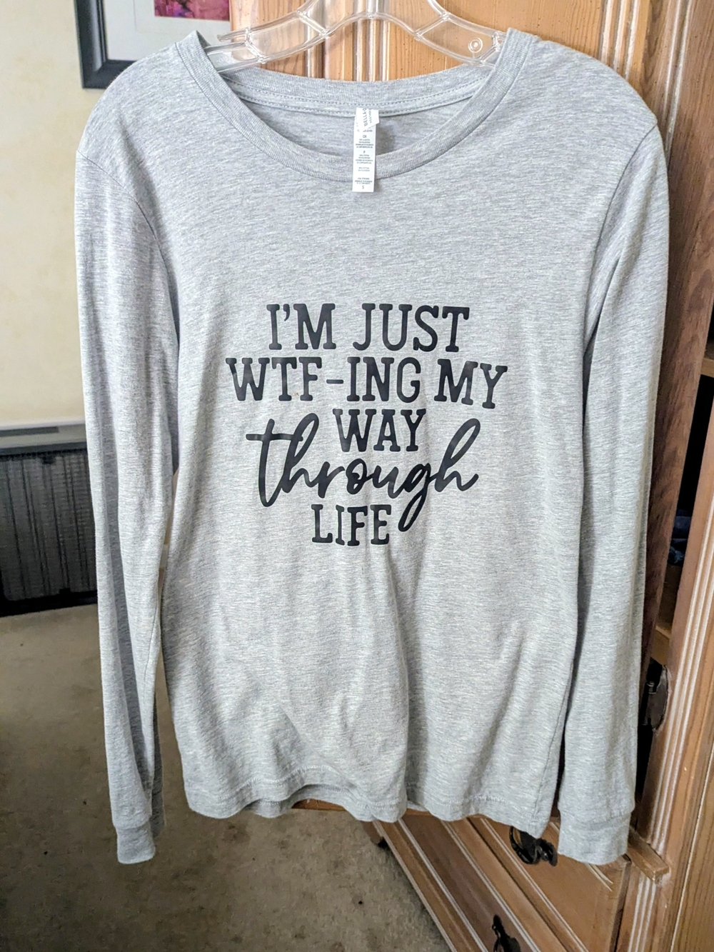Bella Canvas Light Gray Long Sleeve Tee with Black Script